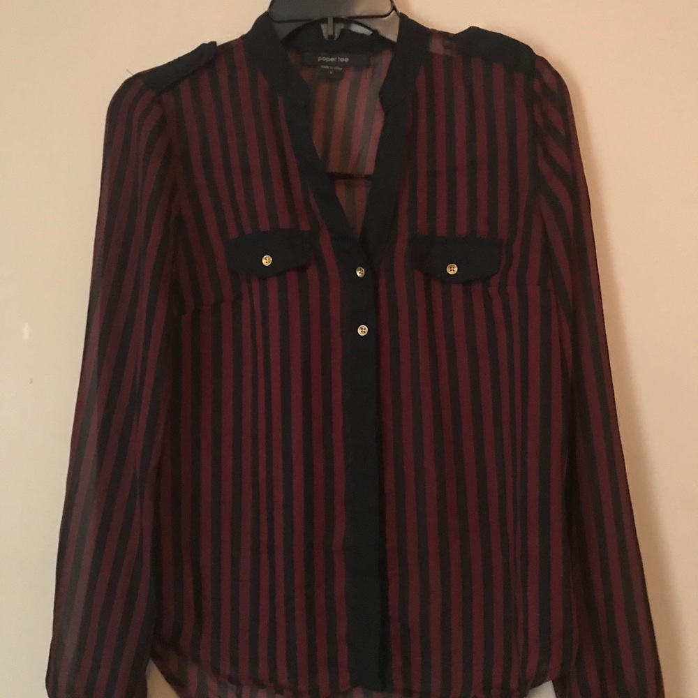 Long Sleeve Burgundy with Black Striped Top